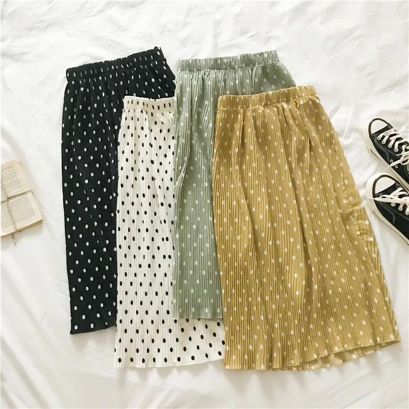 

Fashion Summer Skirts Polka Dot Long Skirt Women Korean Styel Pleated Skirt Female Casual High Waist A-line Skirts Lady Sweet