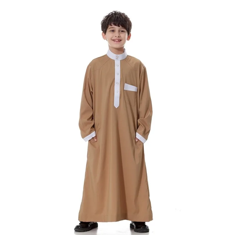 4Color Teenager Kaftan Muslim Dress Boy Jubba Thobe Islamic Clothing Men Arabic Thobe Pakistan Saudi Arabia Muslim Men 2-15Years