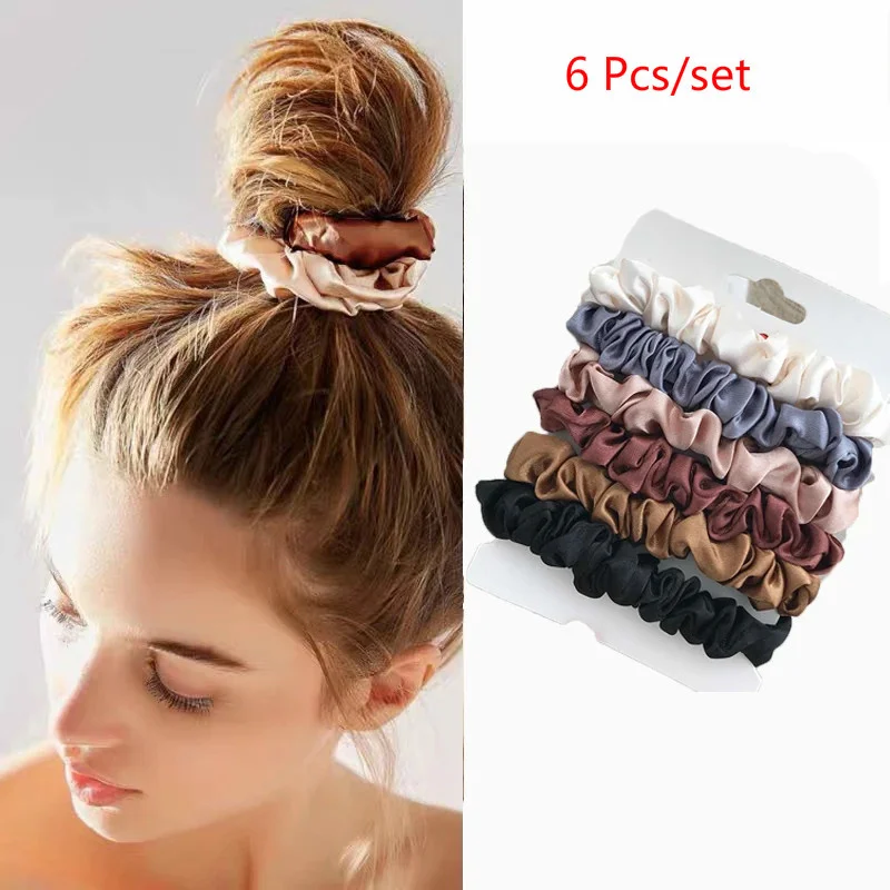 

6/3 Pcs Elastic Hairbands Hair Tie Women For Hair Accessories Satin Scrunchies Stretch Ponytail Holders Handmade Gift Heandband