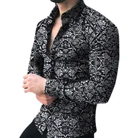 Рубашка мужская с длинным рукавом, брендовая блуза с цветочным рисунком, лето-осень