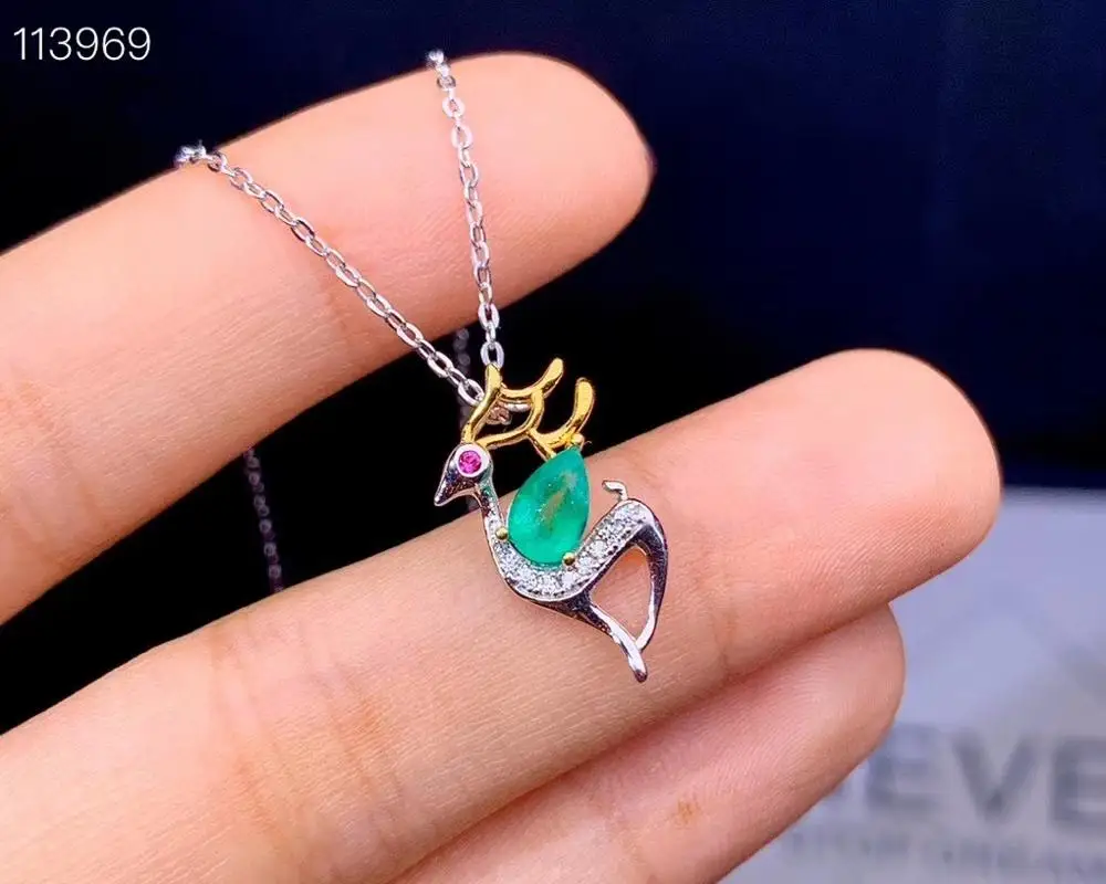 Женское ожерелье из серебра 925 пробы с натуральным изумрудом|Подвески| |