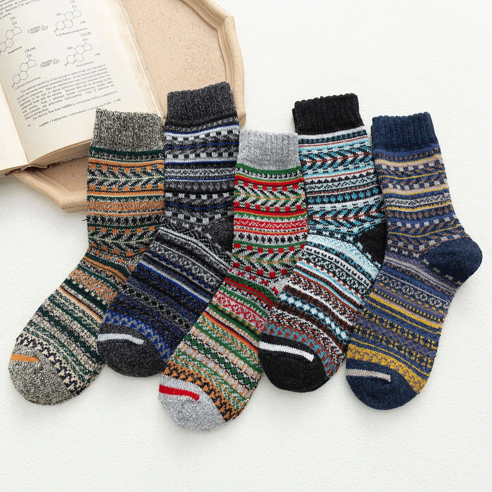 

5 pairs Womens Colorful Socks Vintage Winter Soft Warm Cold Knit Wool Socks Happy Funny Cotton Sock Christmas Gift