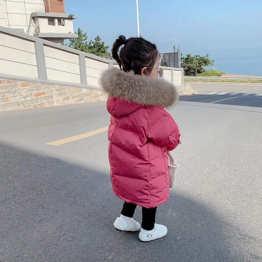 

Children's down padded jacket 2020 new winter clothes girls foreign style mid-length thick hooded baby padded