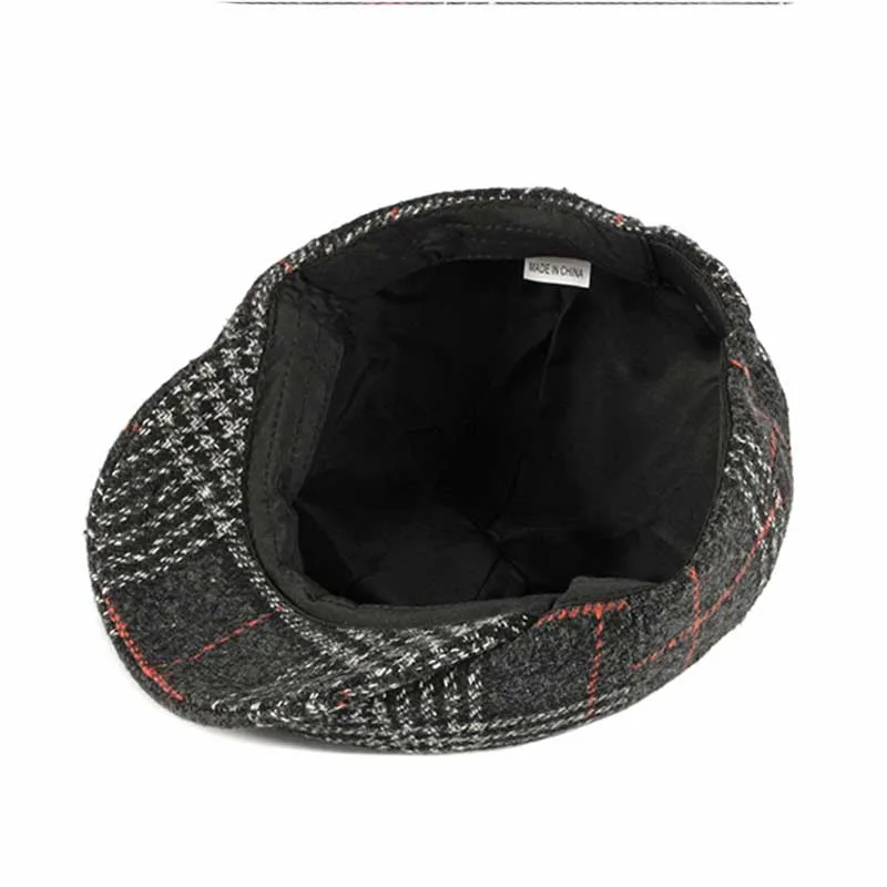 Fibonacci Autumn Winter Wool Beret Men Dad Hat Brand Quality Plaid flatcap vintage newsboy cap