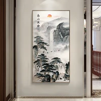 abstract mountain landscape guest greeting pine canvas painting chinese wall art picture poster print for room home office decor