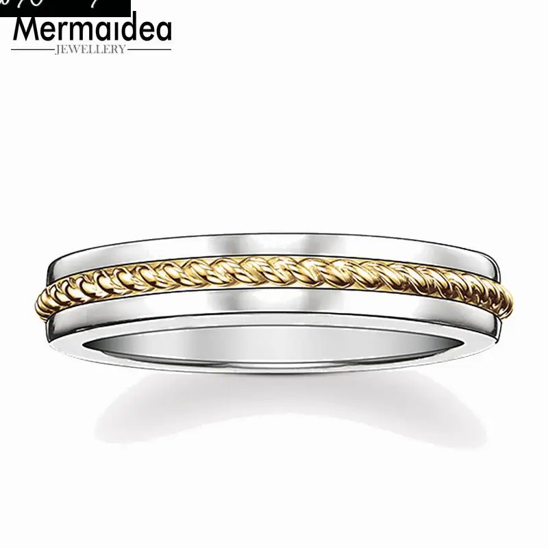 Посеребренное кольцо с золотым шнурком подарок для женщин и мужчин оптовая цена