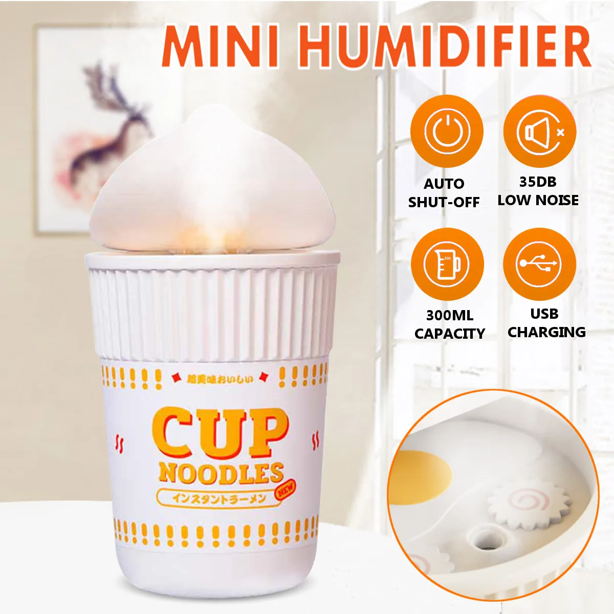 

300ml Cup Noodle Mini Car Home Humidifier For Fragrance Oil USB Aroma Diffuser Mist Maker Quiet Diffuser Machine for Kids Gift