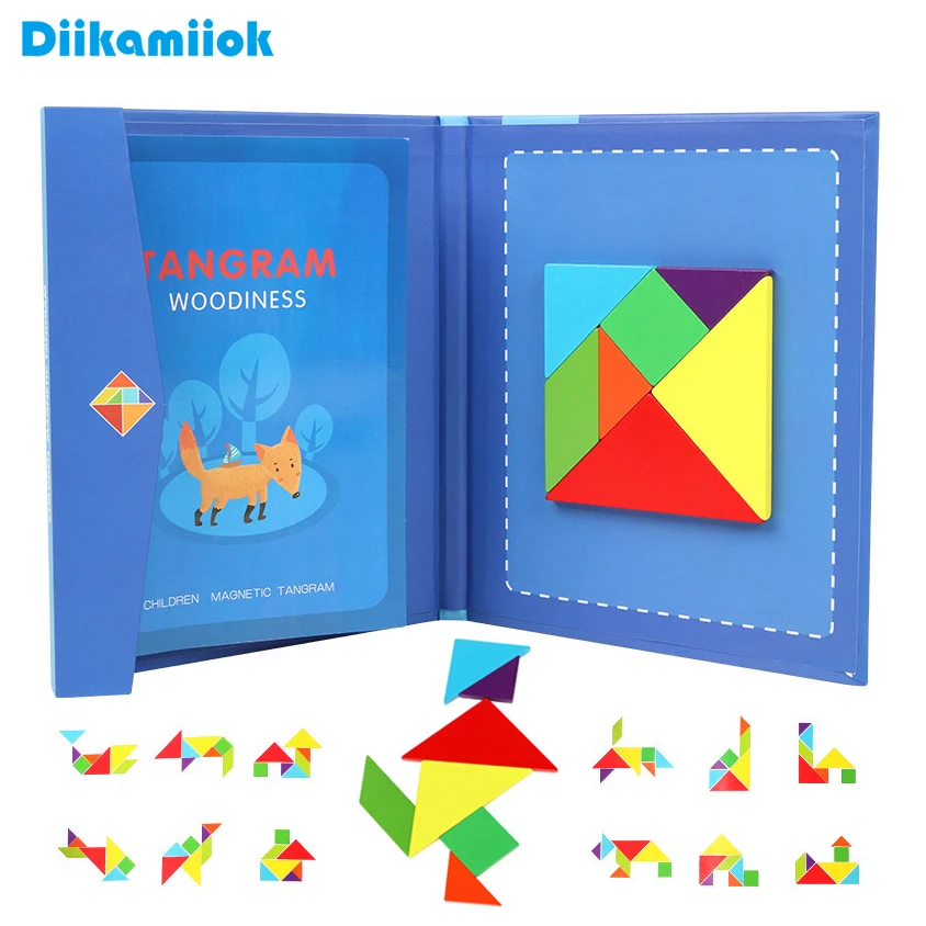 Лидер продаж детская деревянная Магнитная Танграм игрушечная книга 3D