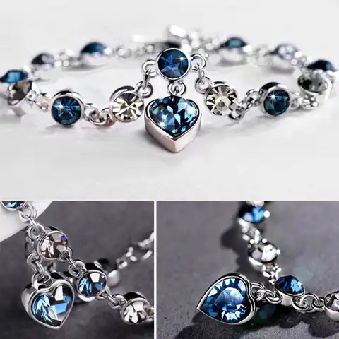 925 серебристого цвета с украшением в виде синих кристаллов и бриллиантовый браслет новая модная обувь с украшением в виде кристаллов брилли...