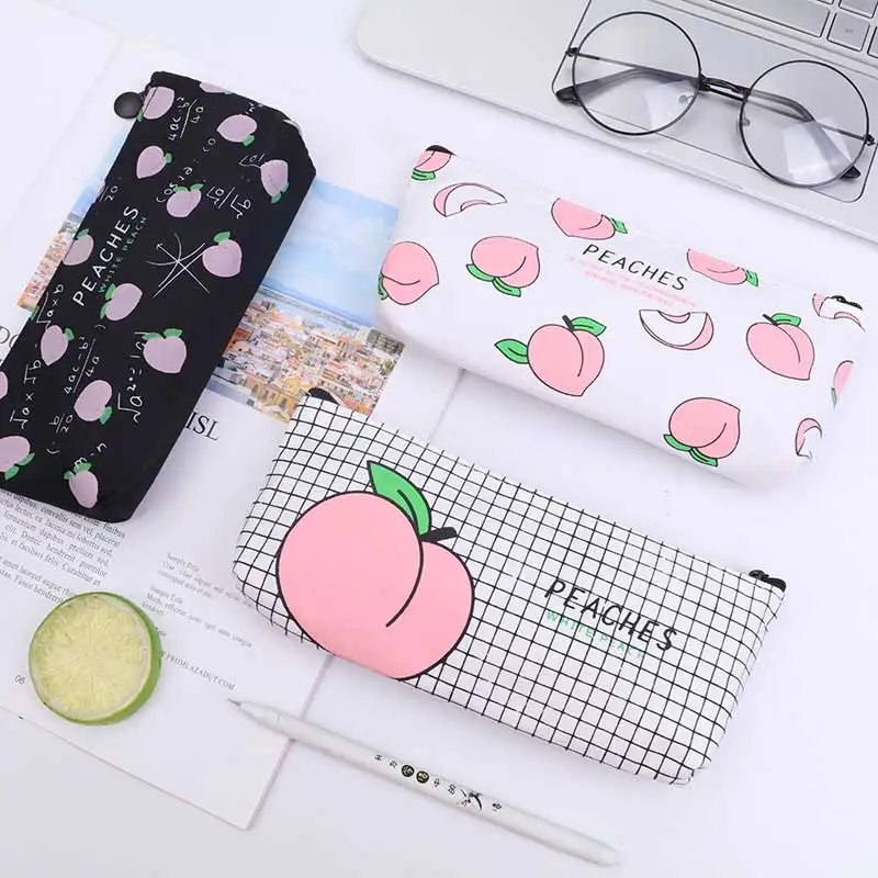 Kawaii розовый персик фрукты Холст Карандаш Чехол подарок Хэлло Китти школьный
