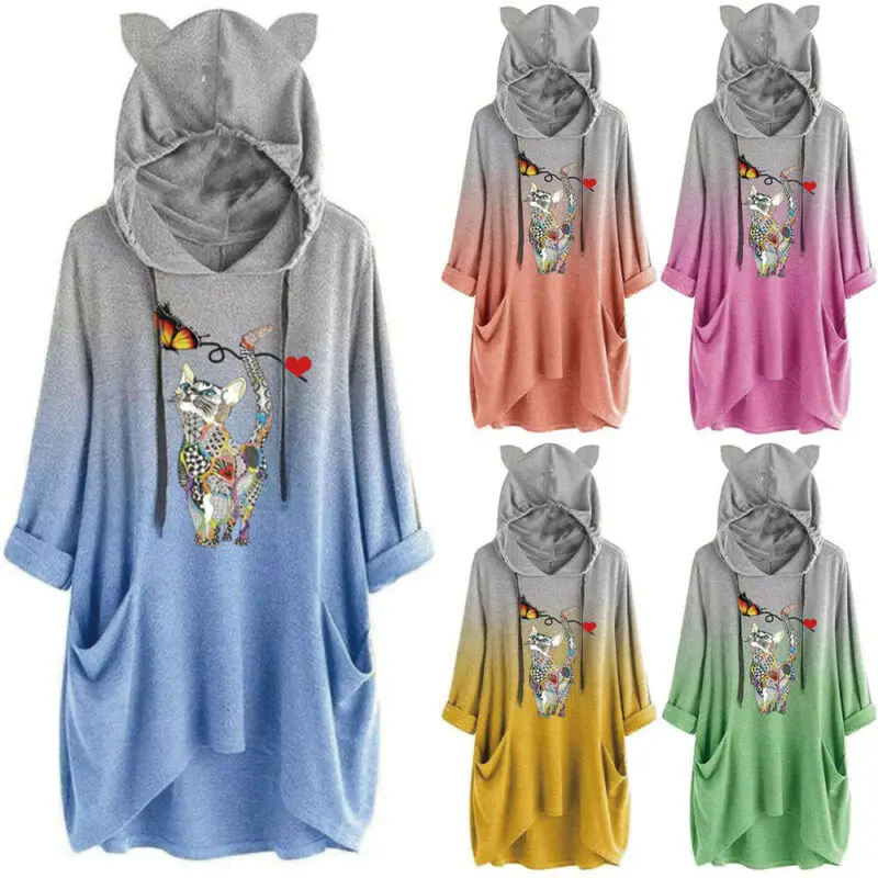 

Women Animal Print Jumpers Tops Lady Hoodies Loose Gradient Pullover Sweatshirts
