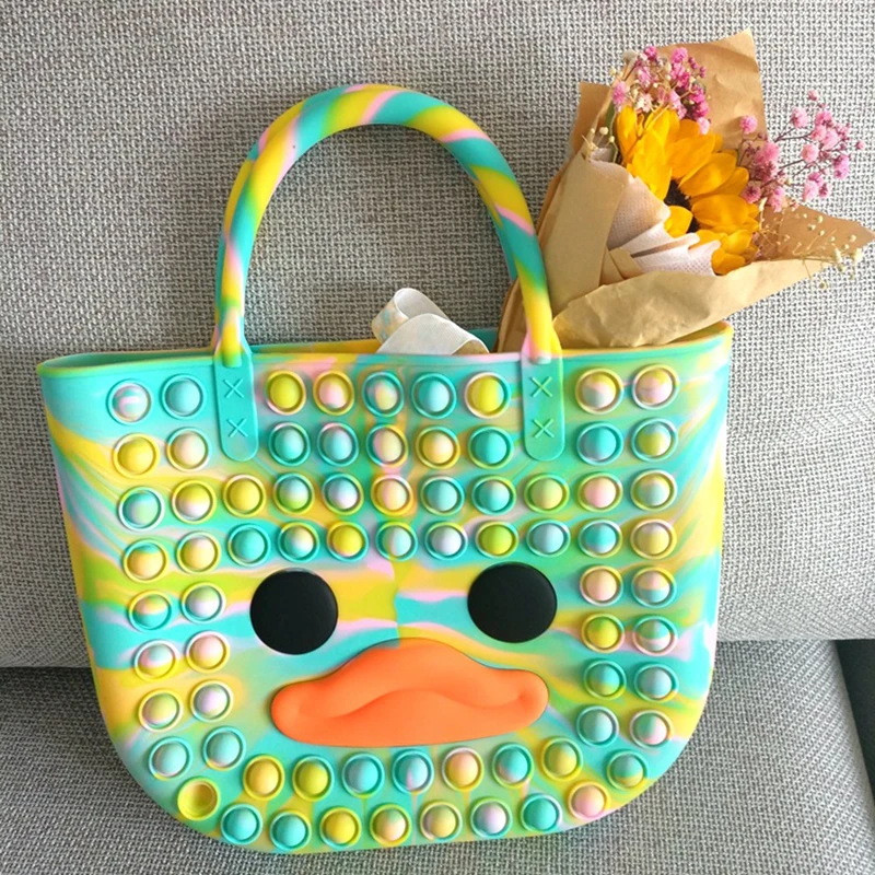 

Large-Size Fidget Toys Kawaii Cartoon Duck Bag Simple Dimple Bubble Popits Bag Children Anti-Stress Popite Toys For Kids Popet