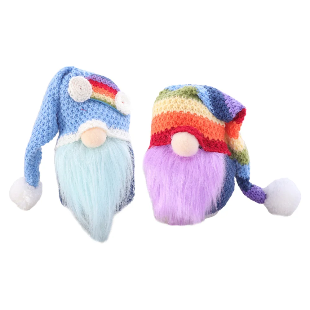 

2PCS Knitted Hat Rainbow Faceless Doll Lovely Dwarf Goblin Doll Adornment