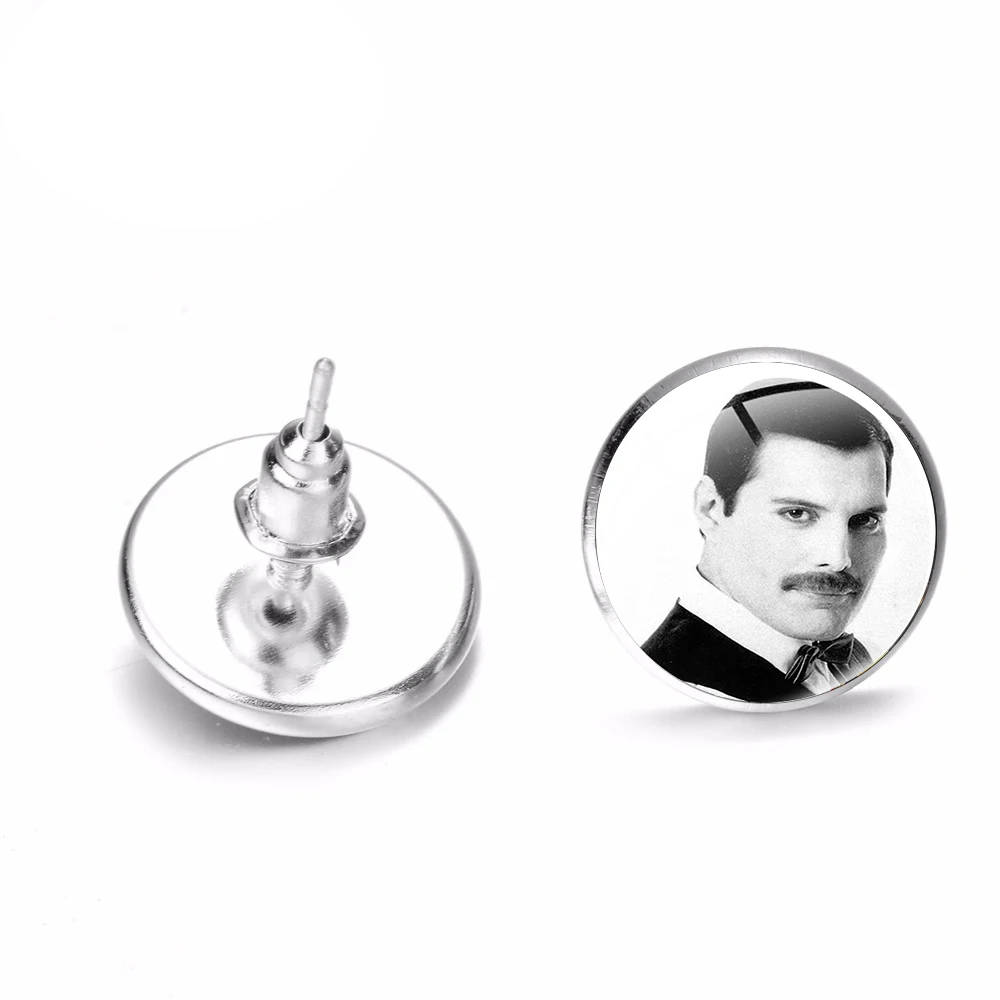 Freddie Mercury Cool Punk Earrings Popular Band Lead Singer Art Photo Glass Cabochon Delicate Stud for Fans Gift | Украшения и