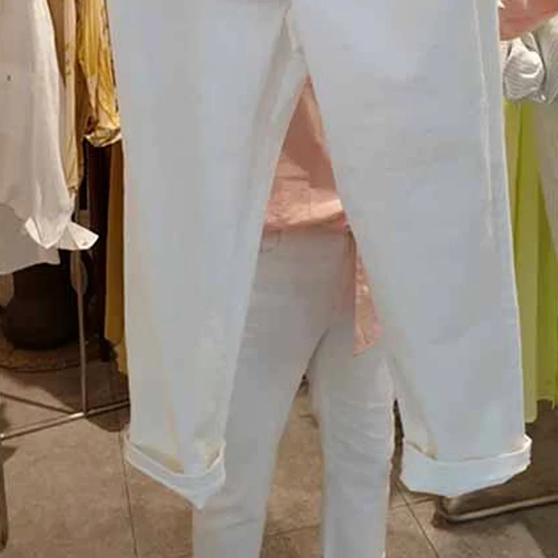 

Korea Simple All-match White Comfortable Woman Jeans Fashion Straight Pants Femme 2021 New Office Lady Pantalones Mujer