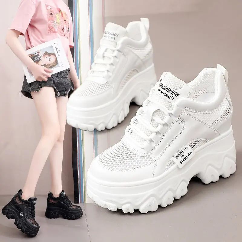 

Breathable Mesh Chunky White Sneakers Women Summer 2021 Hollow Out Mesh Platform Sandals Woman Height Increased Casual Shoe 10CM