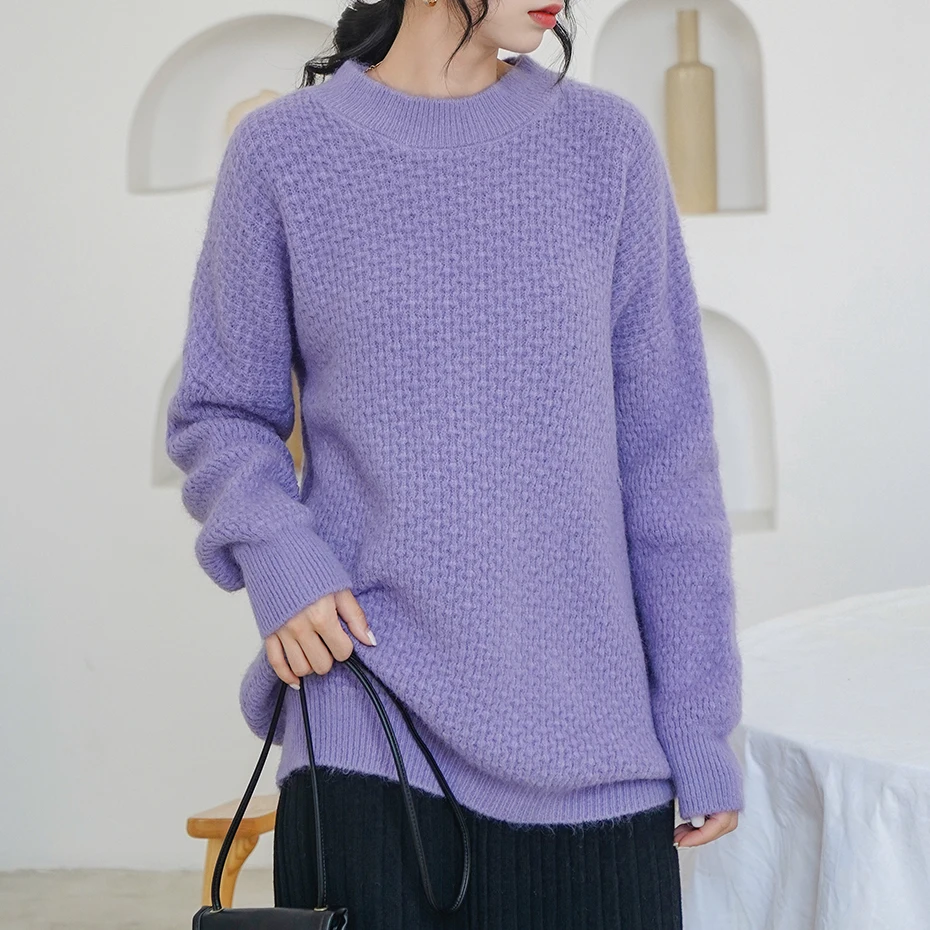 Женский Трикотажный Свитер оверсайз однотонный базовый пуловер с круглым