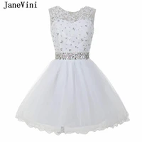 janevini charming white tulle mini a line homecoming dresses sleeveless lace appliques beaded plus size short formal prom gowns