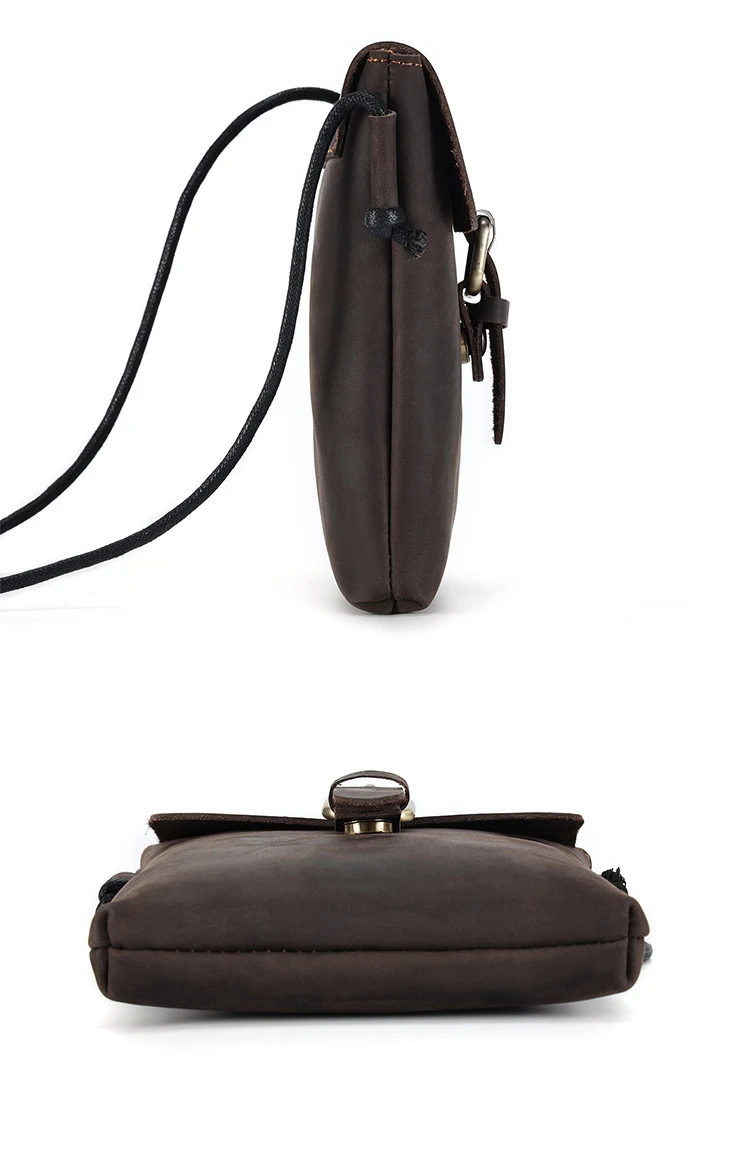 New Men's Leather Small Shoulder Bags Wallet Card Holder Messenger Bags Crazy Horse Cowhide Men's Mobile Phone Bag