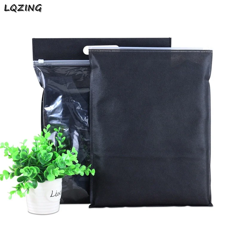 

100pcs Non-woven Fabrics T-shirt Pouch Reclosable Clear Plastic Ziplock Gift Garment Clothes Packaging Bags Travel Storage Take