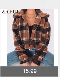 ZAFUL, пушистое шерстяное пальто на молнии для женщин, открытая стежка, берберский флис, шерпа, зимняя одежда на молнии, карманы, медвежонок, верхняя одежда для женщин