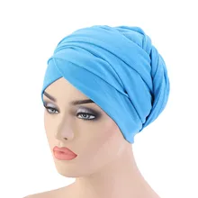 Helisopus New Women Cotton Elastic Headscarf Solid Color Long Tail Head Wrap Indian Hat Muslim Headcover Ladies Hair Accessories (2)