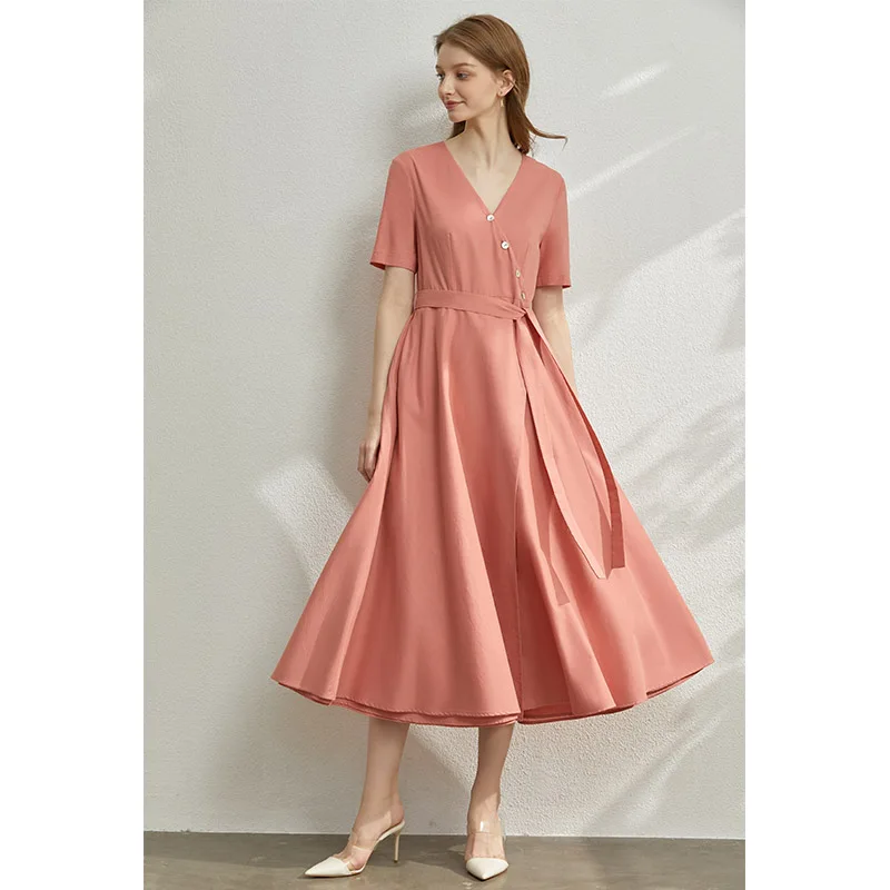 AMII минимализм сезон: весна-лето V образным вырезом приталенное женское платье на