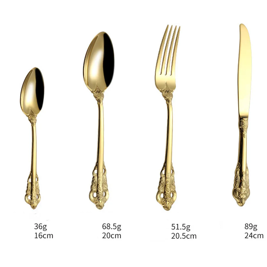 

4PCS Western Tableware Court Series Knife And Fork Spoon Stainless Steel Gold-Plated Metal Tableware Kitchen Accessories New