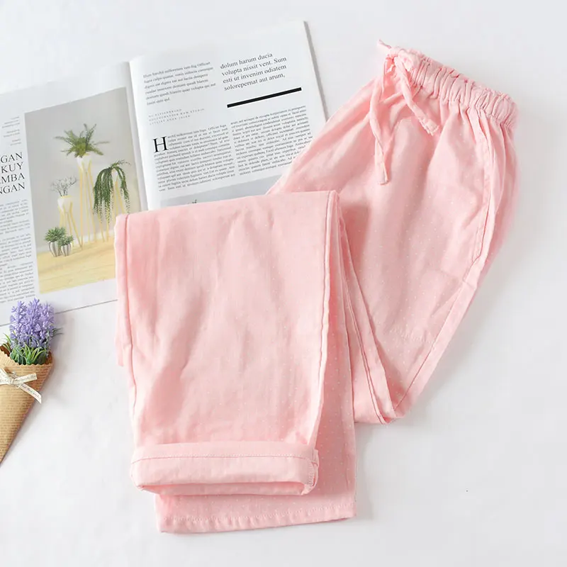 

Spring and Summer Couples Home Pants Women Cotton Double Gauze Thin Sleep Pants Sleep Bottoms Casual Printing Pyjamas