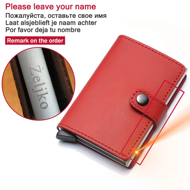 leave your name Натуральная кожа мужской кредитный держатель для Карт RFID Блокировка Мужской кошелек ID держатель для карт Банк бизнес кошельки Кошелек для женщин карточки, застежка - Цвет: leave your name