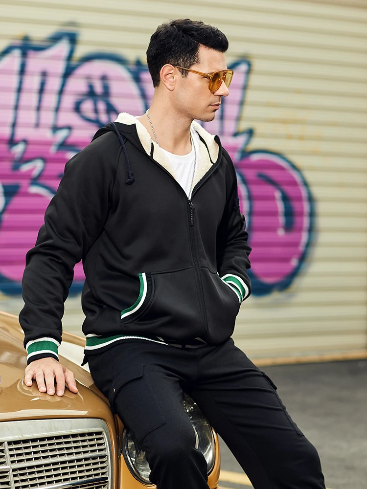 Covrlge Autumn Winter Sports Men's Letter Color-blocking Parka Plus Velvet Zipper Cardigan Hooded Coat Male Streetwear MWM121