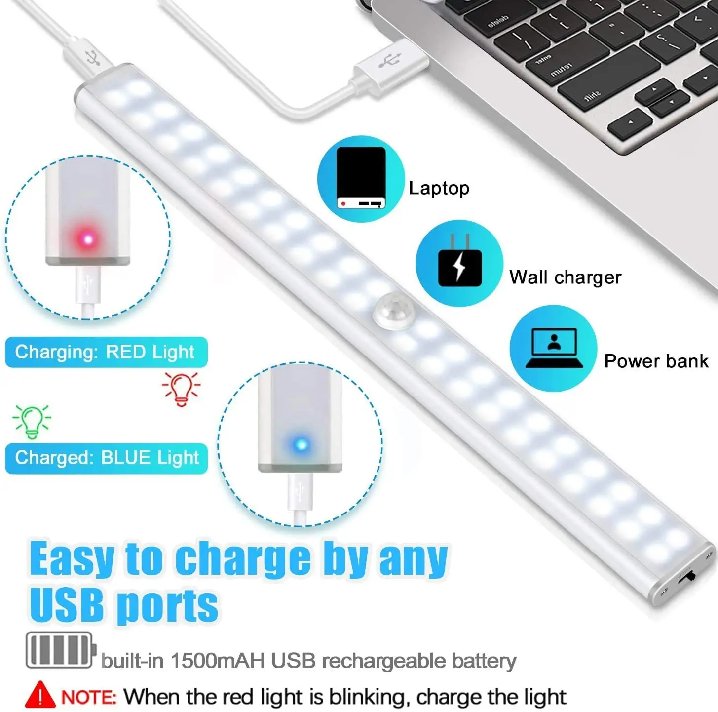 cabinet light closets pir motion sensor lamp 24 40 60 led usb rechargeable kitchen lights for cupboard wardrobe room free global shipping