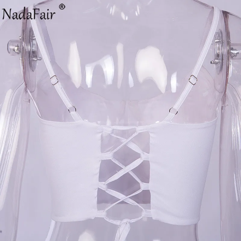 Женский облегающий укороченный топ Nadafair белый черный клубный с u образным
