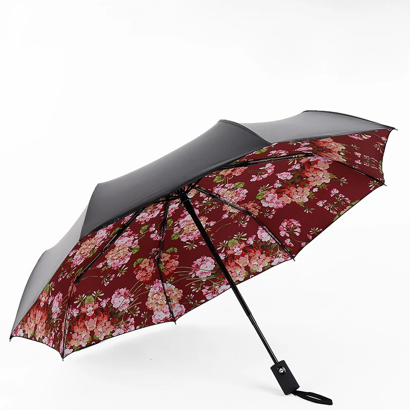 Складной автоматический зонт с черным покрытием для мужчин и женщин