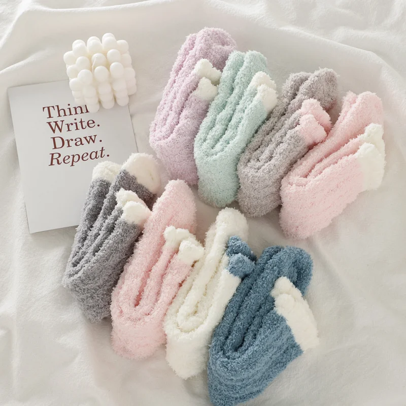2 Pairs Winter Women Socks Cozy Cashmere Warm Sleep Socks Floor Home Fluffy Girl Socks Coral Velvet Feet Fall Warmer Christmas