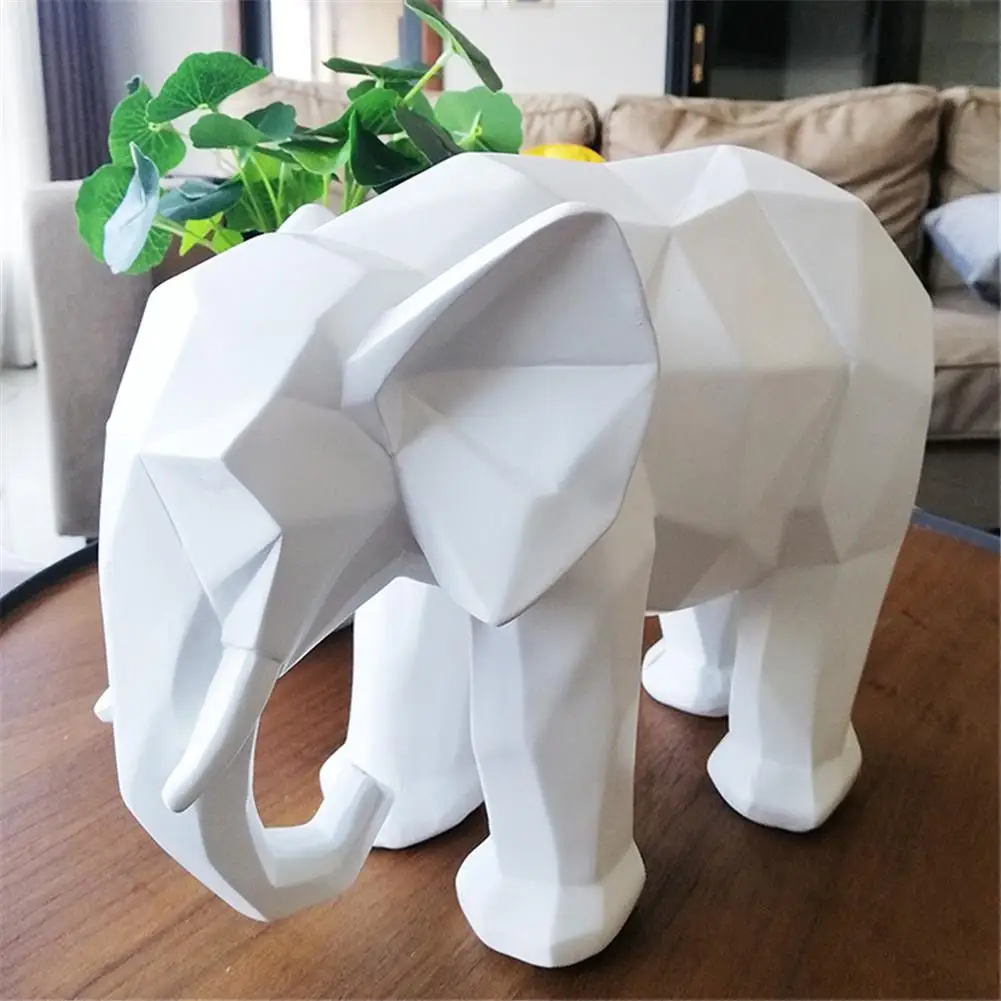 

Modern Abstract Elephant Statue Resin Ornaments Home Decoration accessories Gift Geometric Resin White Elephant Sculpture
