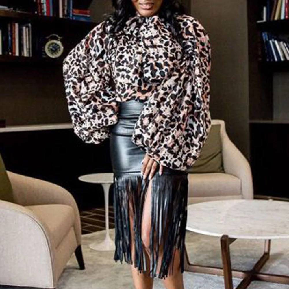 Женская блузка с рукавами-фонариками и леопардовым принтом Сезон весна-лето 2020