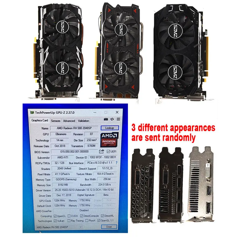 Оригинальная видеокарта SZMZ Radeon RX 580 470 570 8 ГБ GDDR5 256Bit rx580 GPU для майнинга без gtx 960 1050