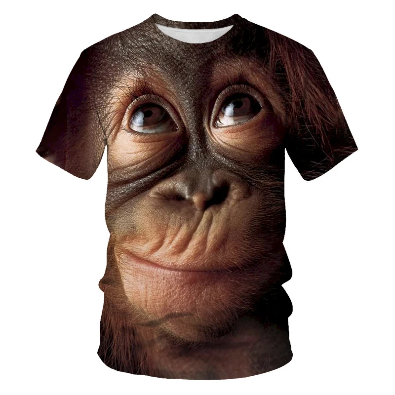 

Summer loose and comfortable men's and children's short-sleeved 3D printed T-shirt with orangutan pattern very interesting