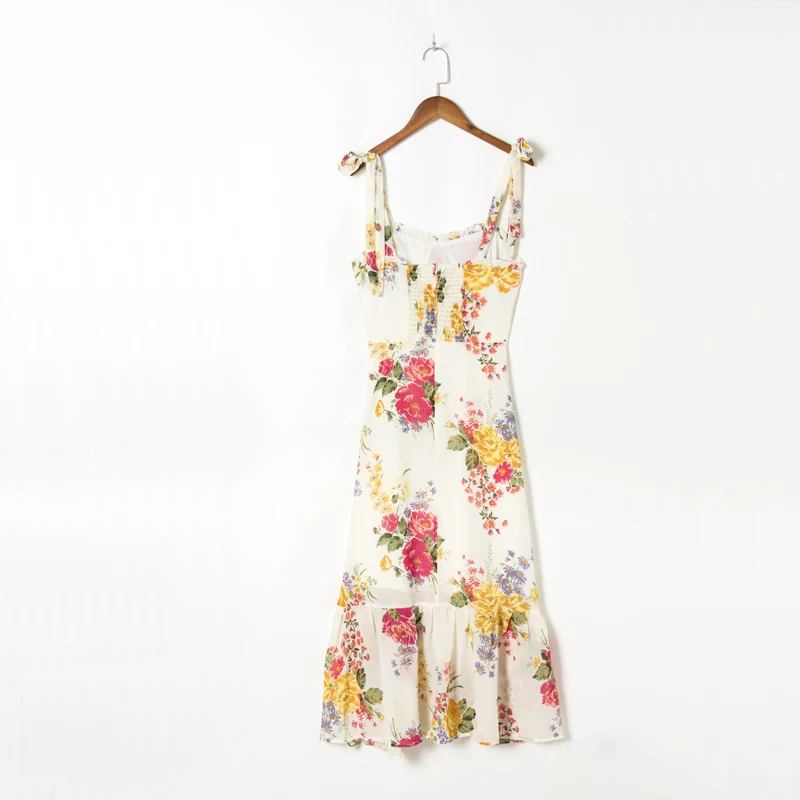 

Summer Women's Casual Flower Printed Bowknot Decorated Slim Sling Dress