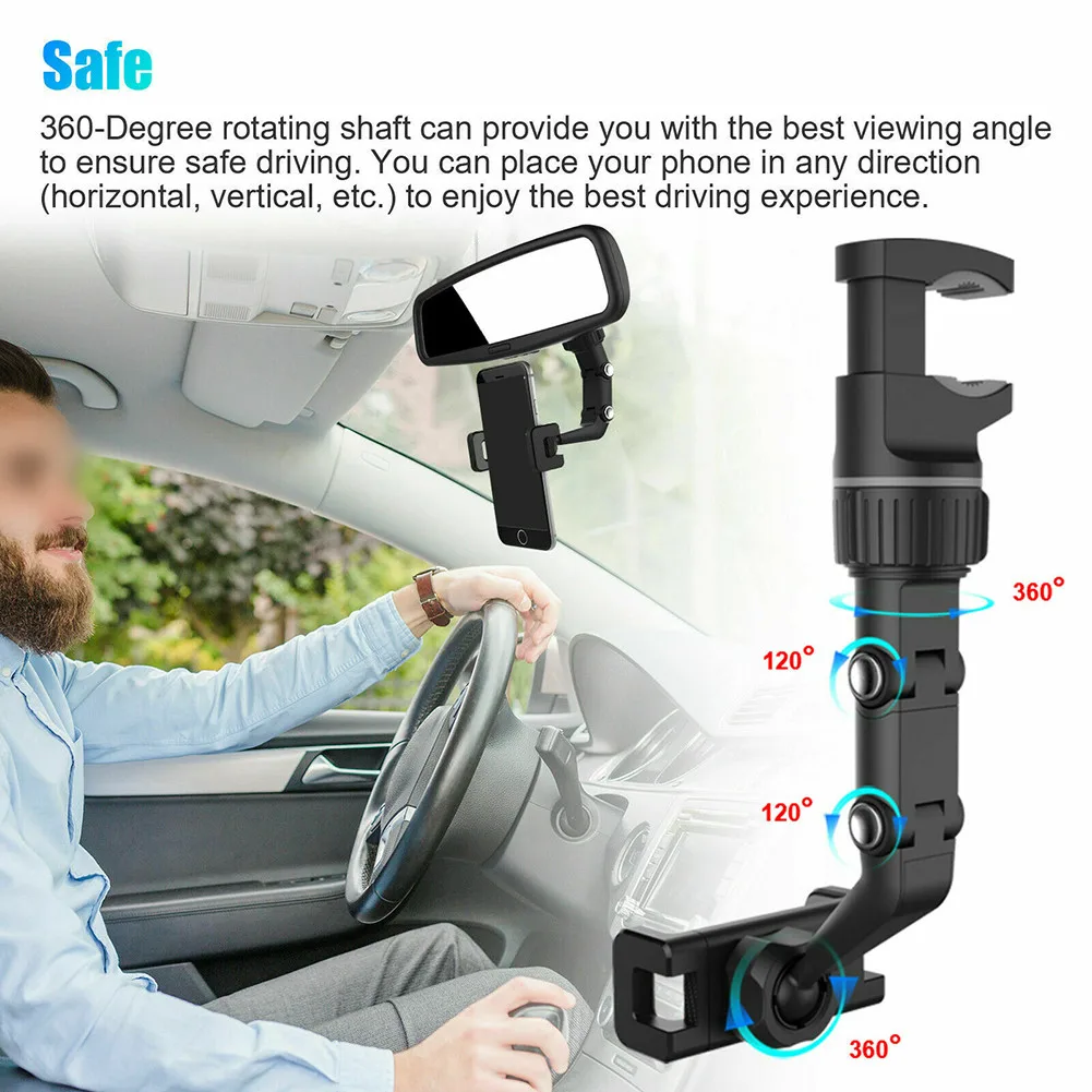

Universal 360 Degree Car Rear View Mirror Mount Holder Stand Adjustable Angle Height Stand For Iphone For Samsung Mobile Phone