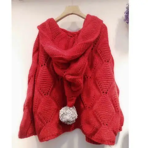 

Autumn Winter Women Loose Knitted Cardigan Thin Hair Jacket Fashion Korean Sweater Female 2021 Ball Hat Wild Knit Coats Pink