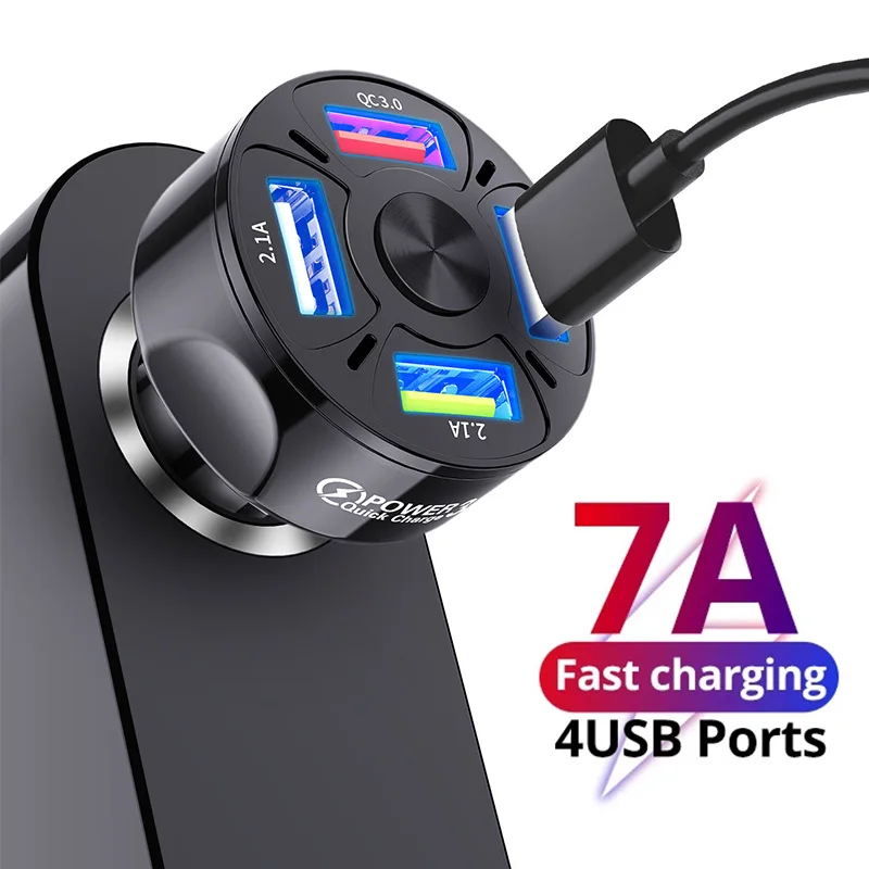 

QC 3.0 Quick Charge Dual 4USB Car Charger All Metal Car Auto Charger Mini Car Phone Charger for iPhone Samsung Huawei Xiaomi