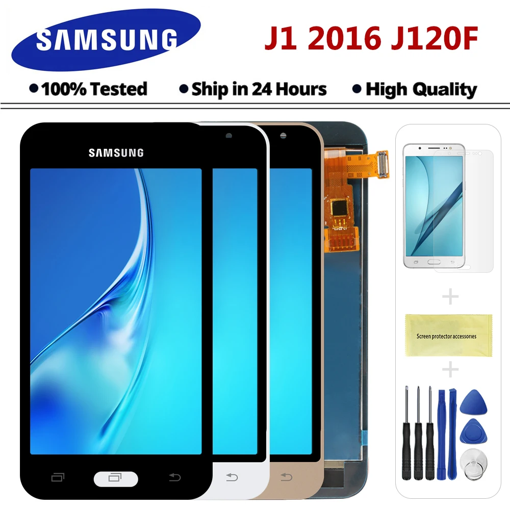 Можно настроить яркость ЖК-дисплей для Samsung Galaxy J1 J120 J120F J120H J120M J120G ЖК-дисплей Дисплей кодирующий преобразователь сенсорного экрана в сборе