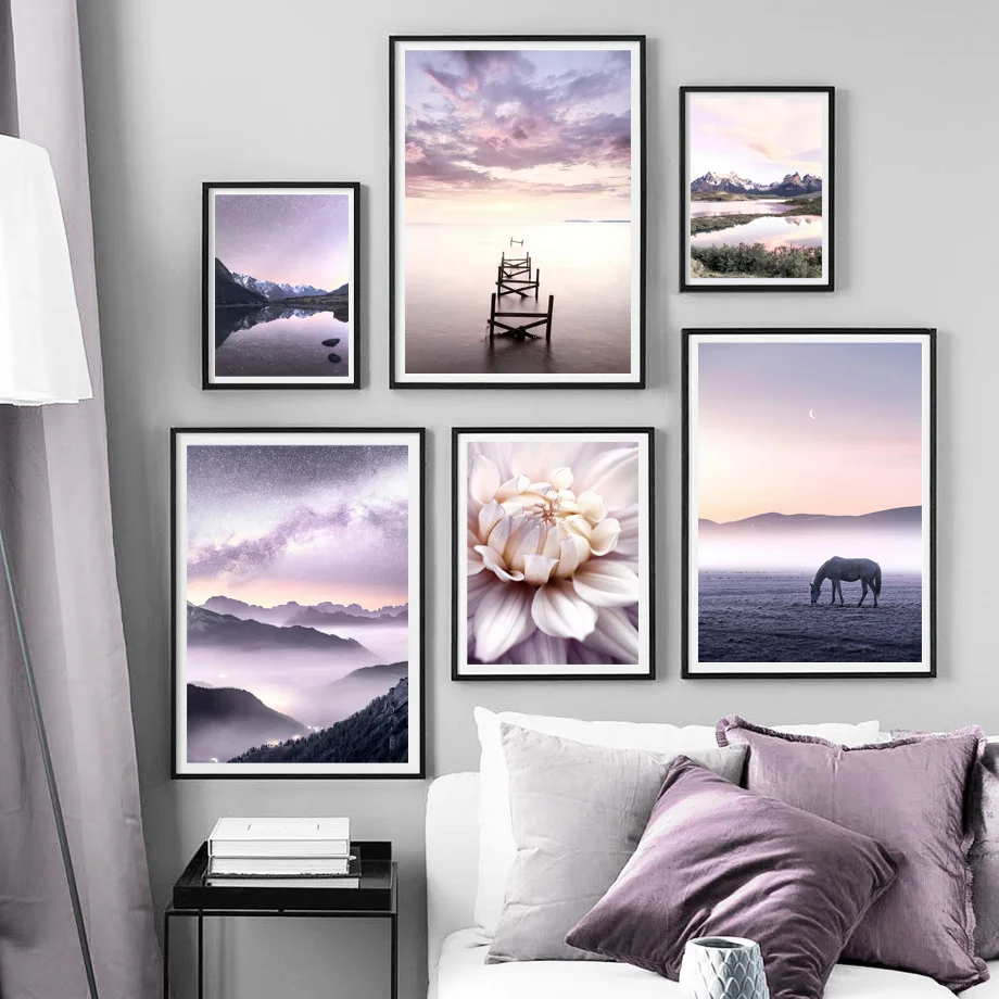 

Lake Lilac Wheat Reed Flower Mountain Sea Nordic Posters And Prints Wall Art Canvas Painting Wall Pictures For Living Room Decor