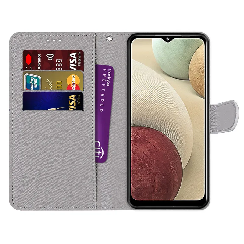 

Cute Funny Painted Flip Leather Case on For Samsung Galaxy A12 A02 A02S A32 A52 A72 5G Card Slot Wallet Animal Pattern Cover