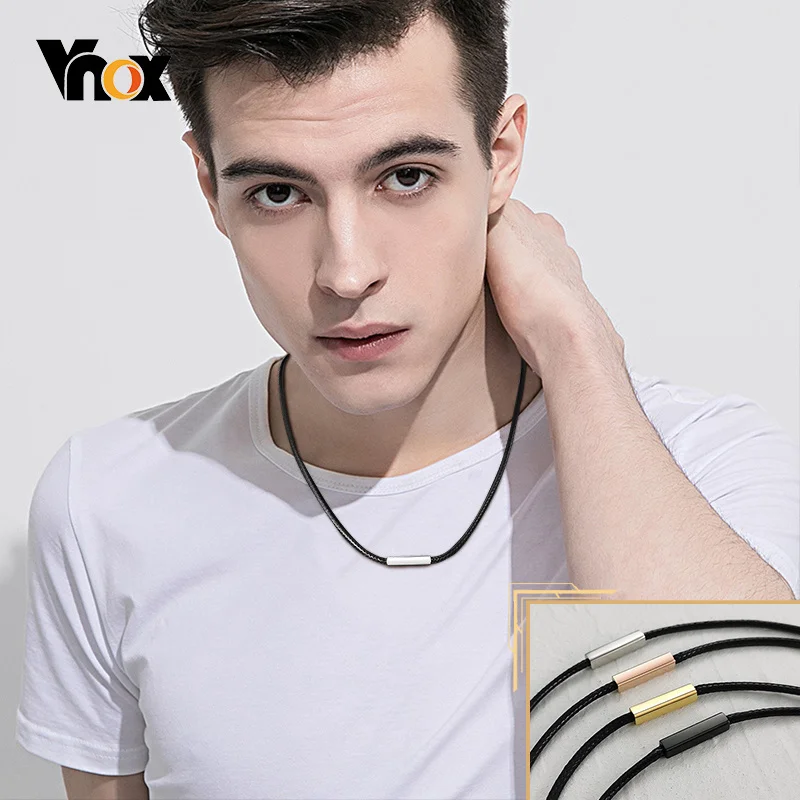 Vnox Simple Black Rope Chain Necklaces for Men Women, Anti Allergy Stainless Steel Clasp Collar Accessory, Length 55cm