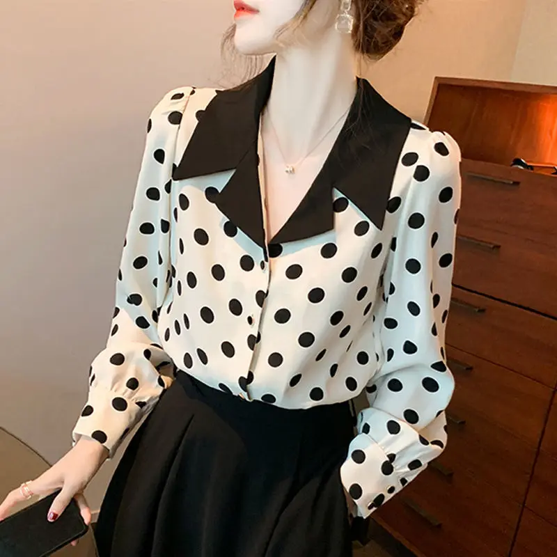

Spring and autumn women's new wave point chiffon shirt women's long sleeve outerwear top fashionable shirt