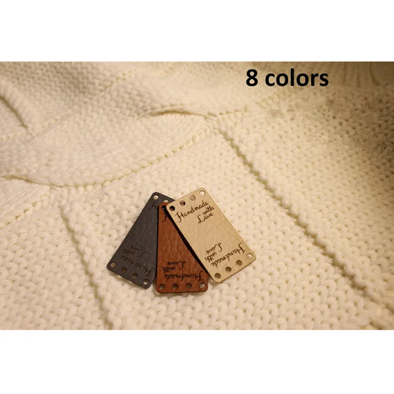 

55pcs personalized Center Fold Knitting Crochet sewing labels, Rectangle Leather tags for handmade, hats clothing logo label