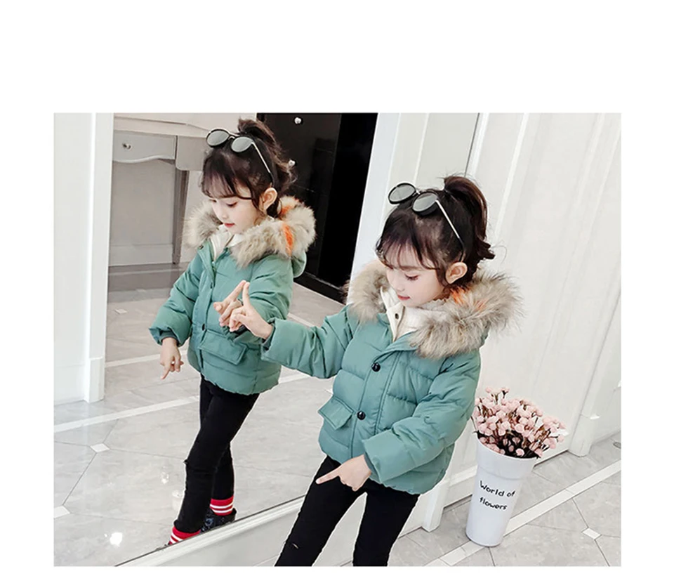 Winter Fashion Girls Big Fur Collar Down Jacket Cotton Boy Hooded Jacket Thickening Children's Warm Cotton Jacket 3-8 years old